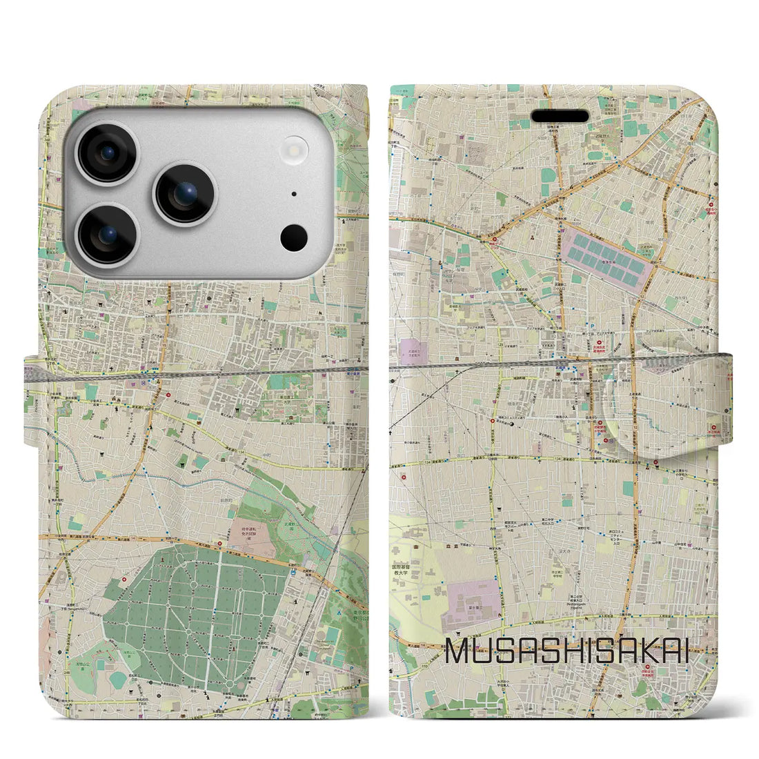 【武蔵境(東京都)】地図柄iPhoneケース(手帳タイプ)ナチュラル・iPhone 17 Pro Max 用