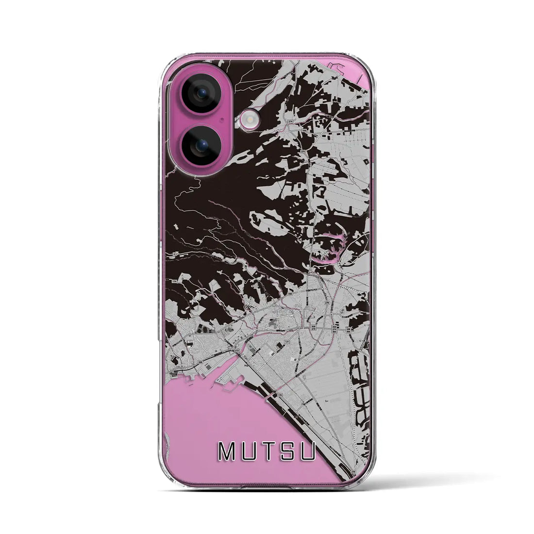 【むつ(青森県)】地図柄iPhoneケース(クリアタイプ)モノトーン・iPhone 16 Pro 用