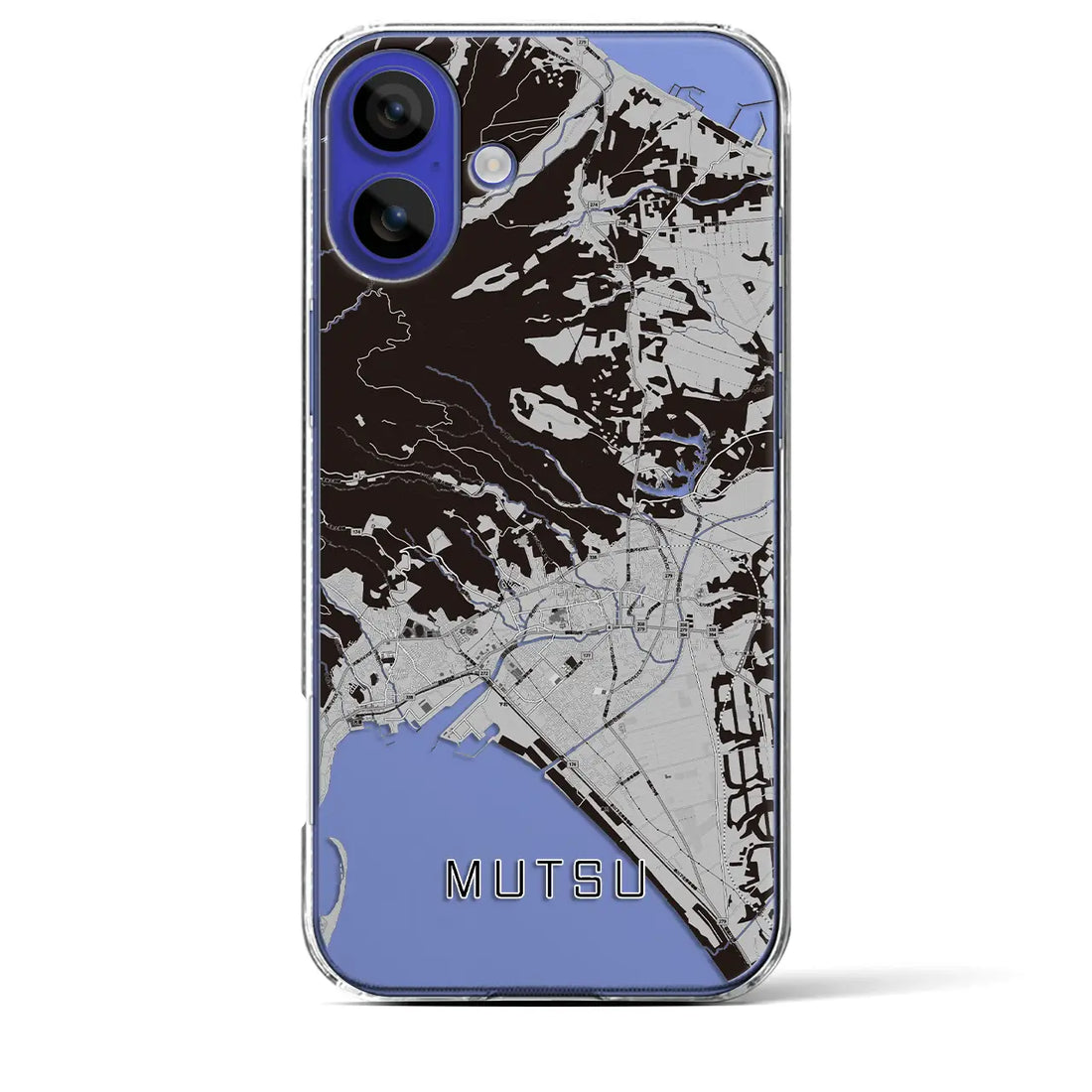 【むつ(青森県)】地図柄iPhoneケース(クリアタイプ)モノトーン・iPhone 16 Pro Max 用