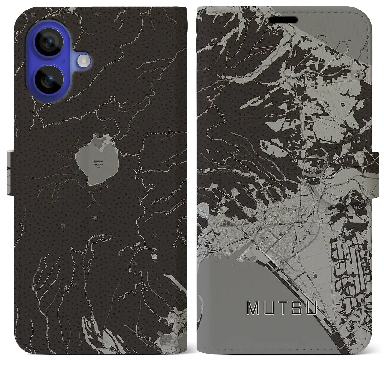 【むつ(青森県)】地図柄iPhoneケース(手帳タイプ)