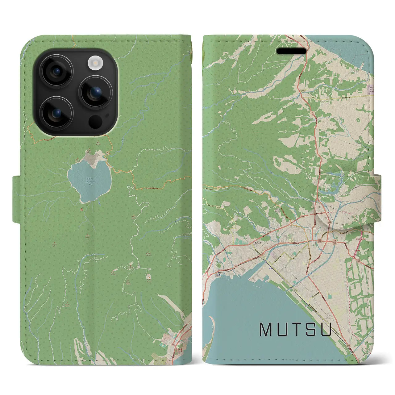 【むつ(青森県)】地図柄iPhoneケース(手帳タイプ)