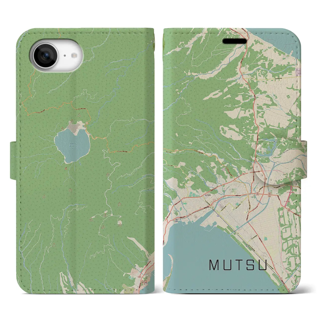 【むつ(青森県)】地図柄iPhoneケース(手帳タイプ)