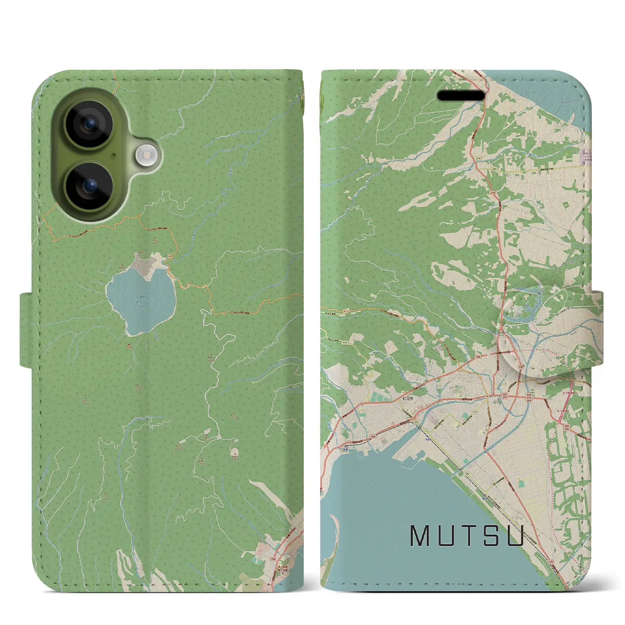 【むつ(青森県)】地図柄iPhoneケース(手帳タイプ)