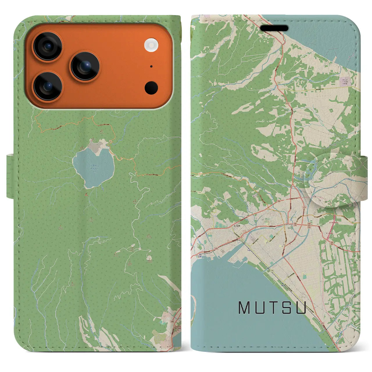 【むつ(青森県)】地図柄iPhoneケース(手帳タイプ)