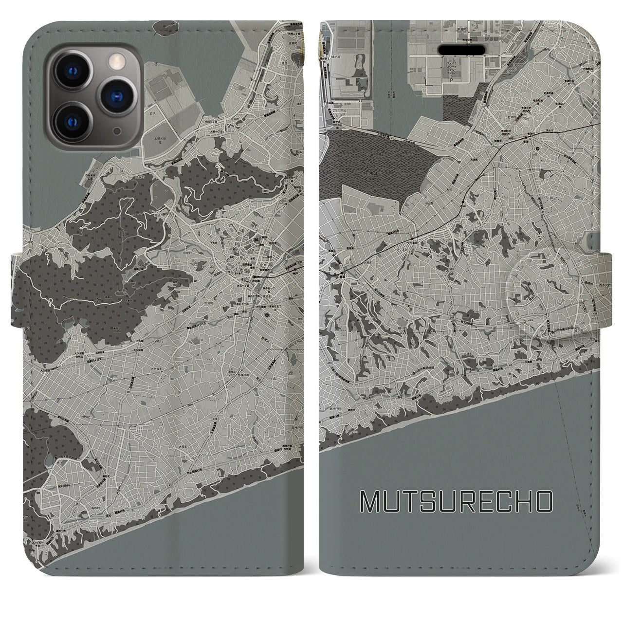 【六連町(愛知県)】地図柄iPhoneケース(手帳タイプ)モノトーン・iPhone 11 Pro Max 用