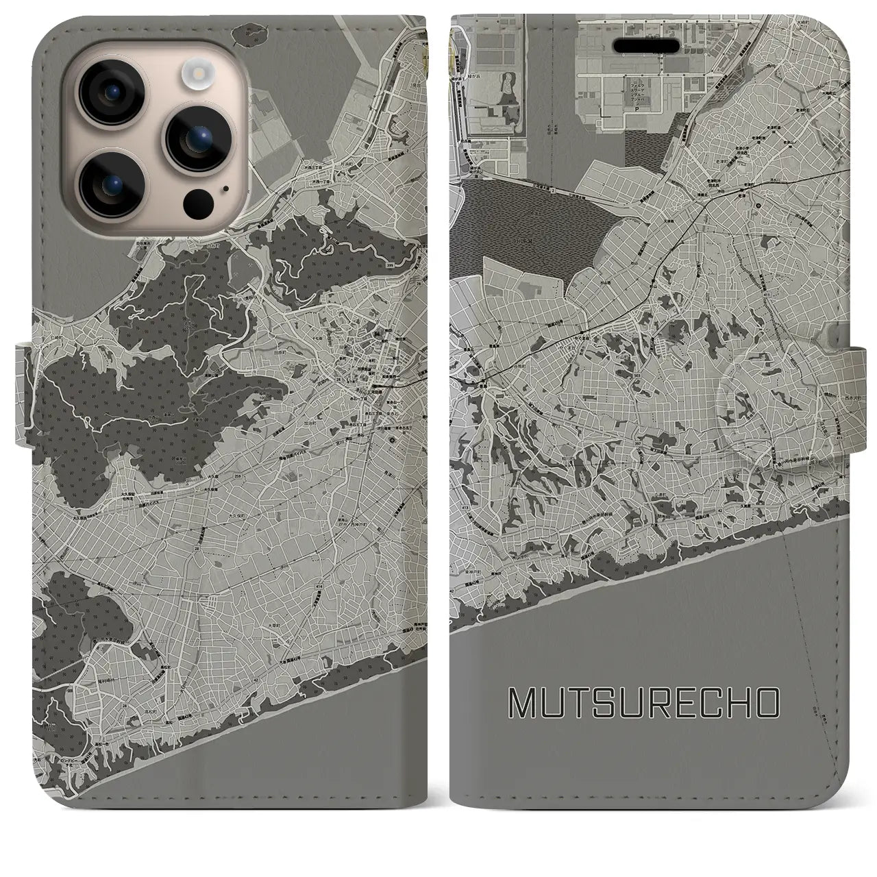 【六連町(愛知県)】地図柄iPhoneケース(手帳タイプ)モノトーン・iPhone 16 Plus 用
