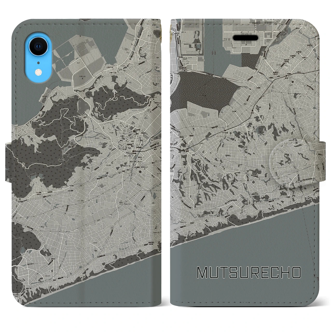 【六連町(愛知県)】地図柄iPhoneケース(手帳タイプ)モノトーン・iPhone XR 用