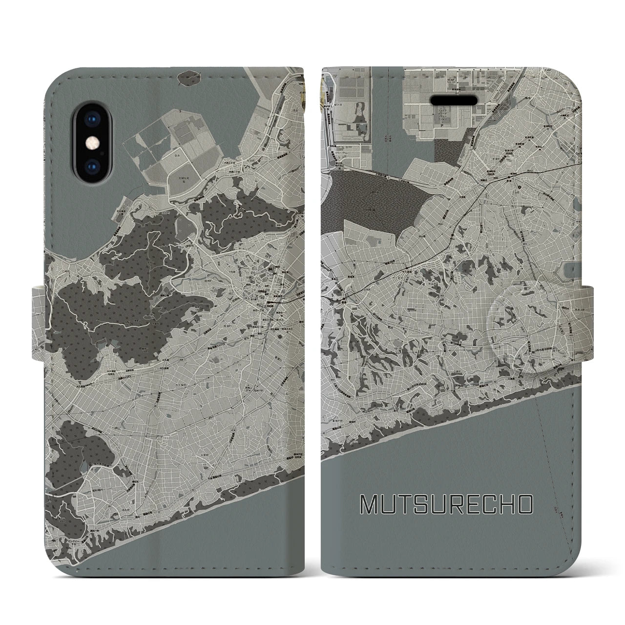 【六連町(愛知県)】地図柄iPhoneケース(手帳タイプ)モノトーン・iPhone XS / X 用