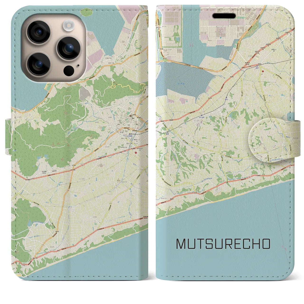 【六連町(愛知県)】地図柄iPhoneケース(手帳タイプ)ナチュラル・iPhone 16 Plus 用