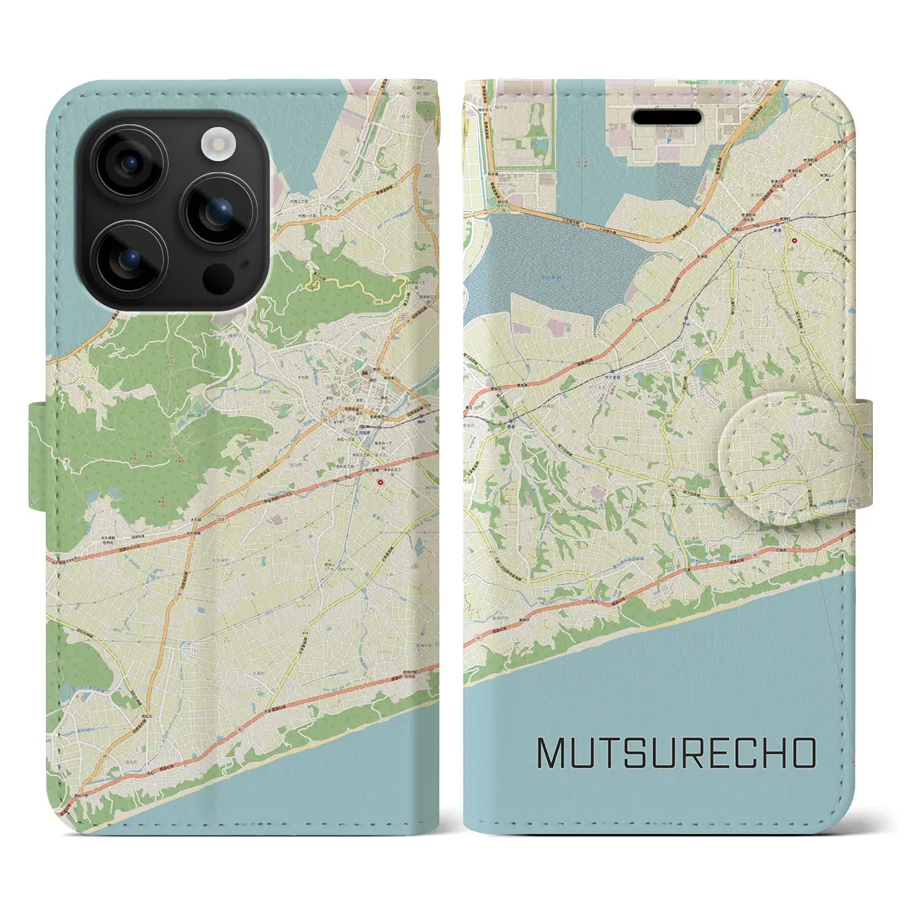 【六連町(愛知県)】地図柄iPhoneケース(手帳タイプ)ナチュラル・iPhone 16 用