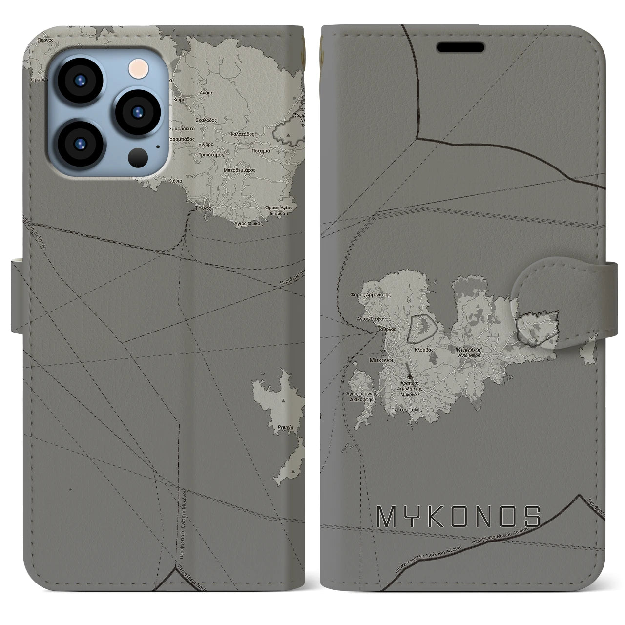 【ミコノス島(ギリシャ)】地図柄iPhoneケース(手帳タイプ)