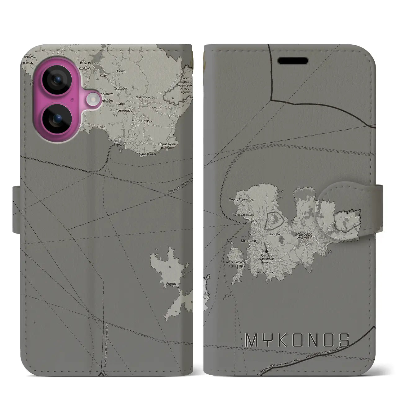 【ミコノス島(ギリシャ)】地図柄iPhoneケース(手帳タイプ)