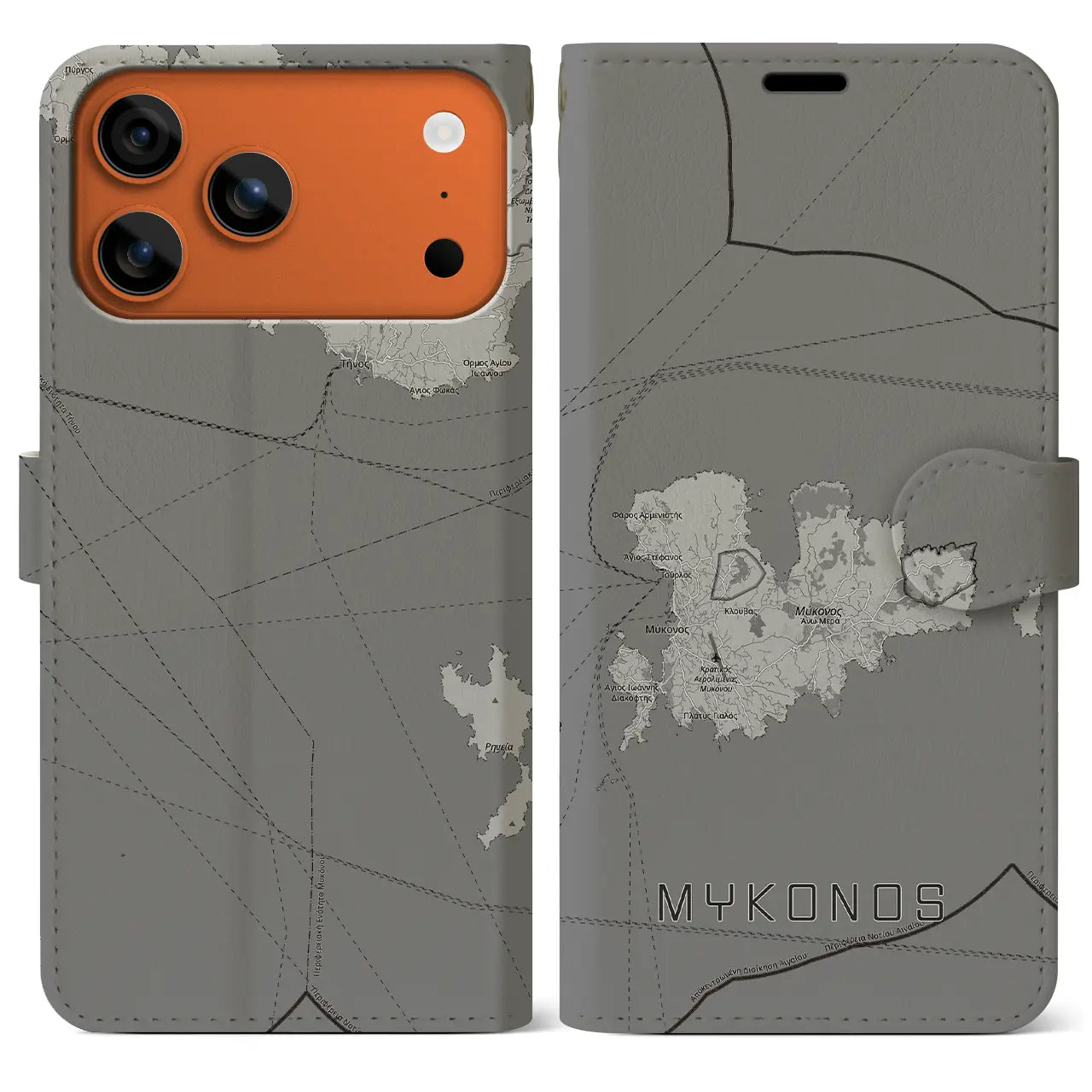 【ミコノス島(ギリシャ)】地図柄iPhoneケース(手帳タイプ)