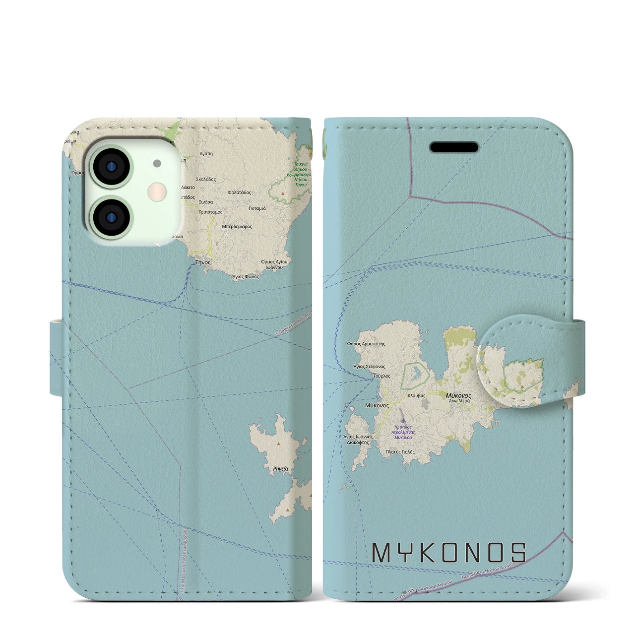【ミコノス島(ギリシャ)】地図柄iPhoneケース(手帳タイプ)