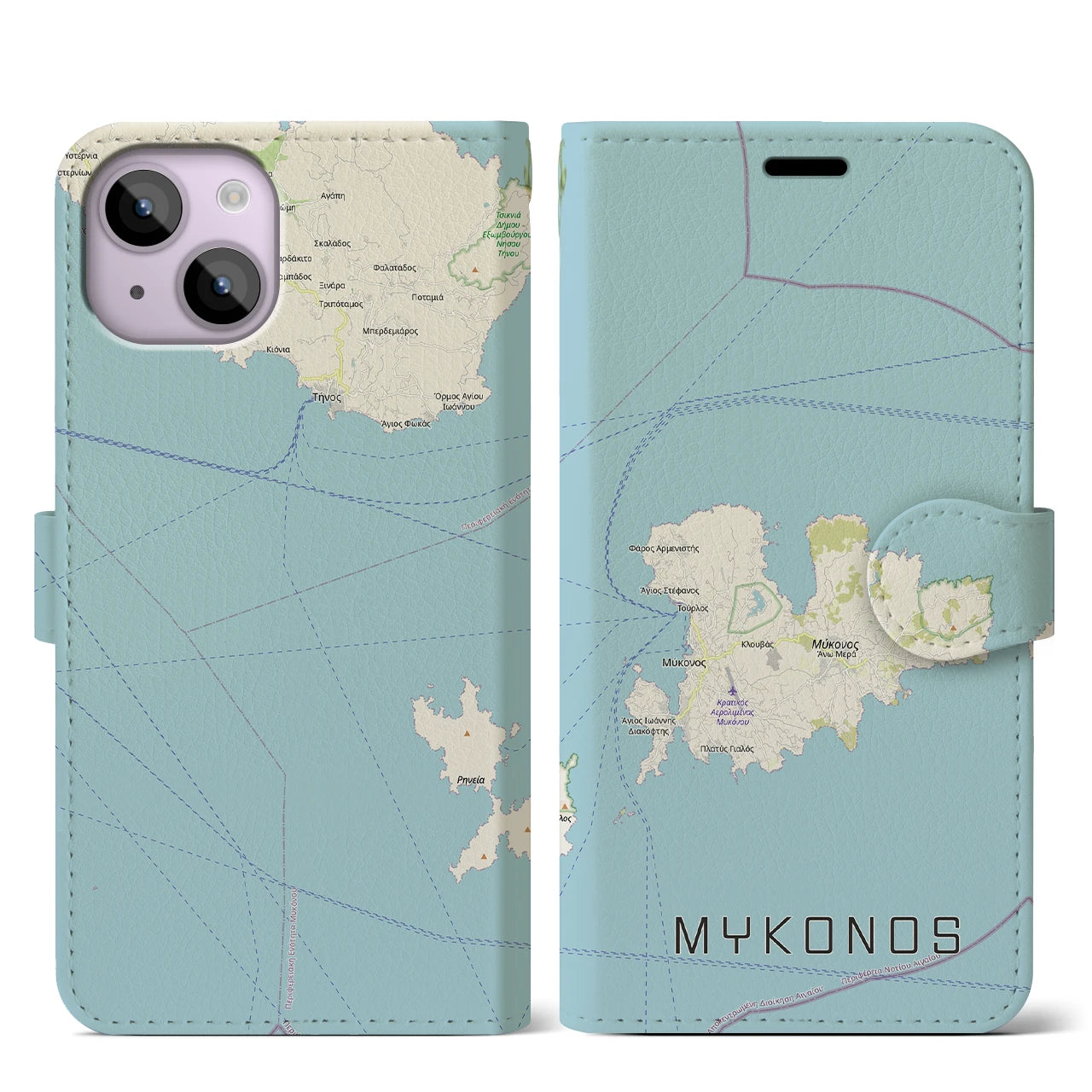【ミコノス島(ギリシャ)】地図柄iPhoneケース(手帳タイプ)
