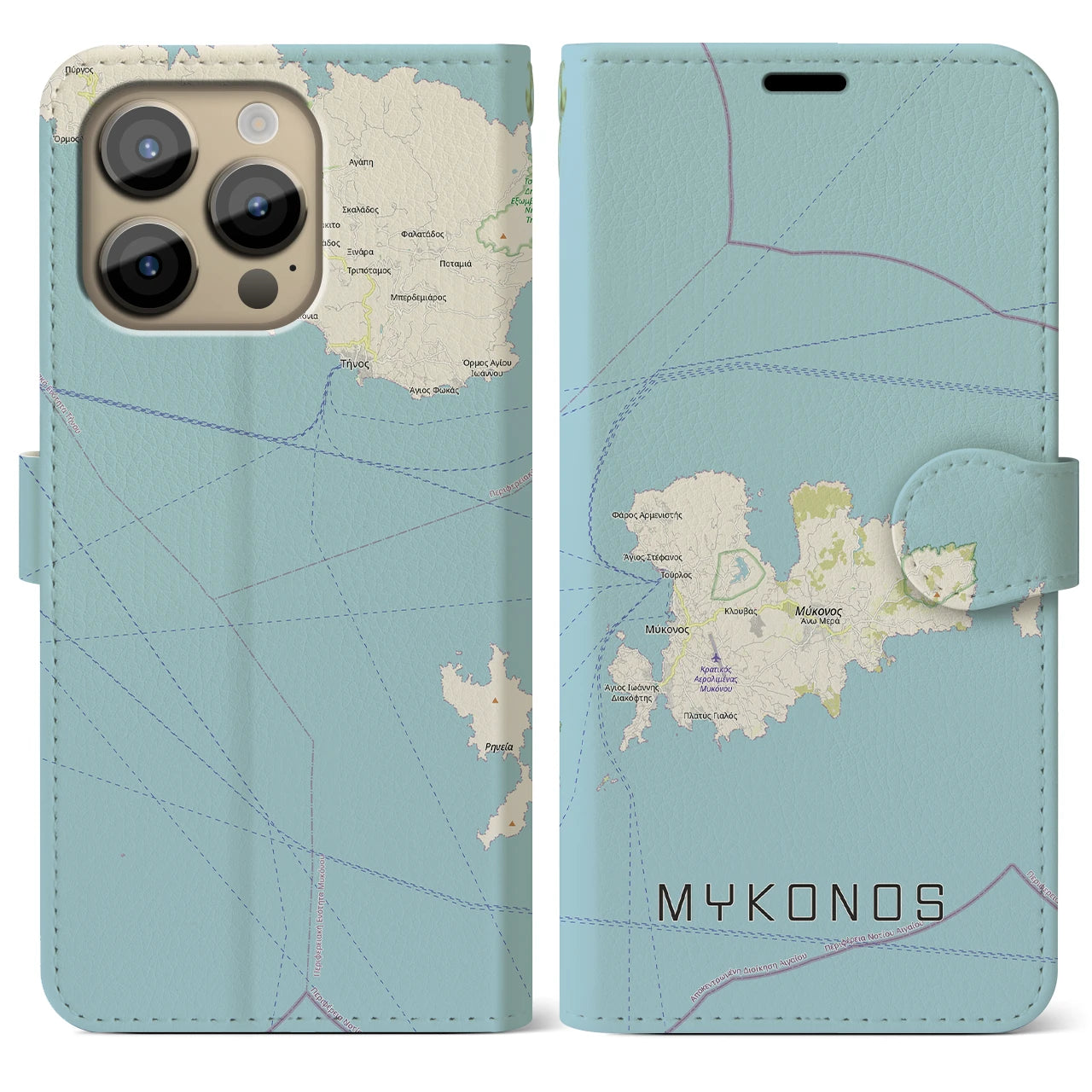 【ミコノス島(ギリシャ)】地図柄iPhoneケース(手帳タイプ)