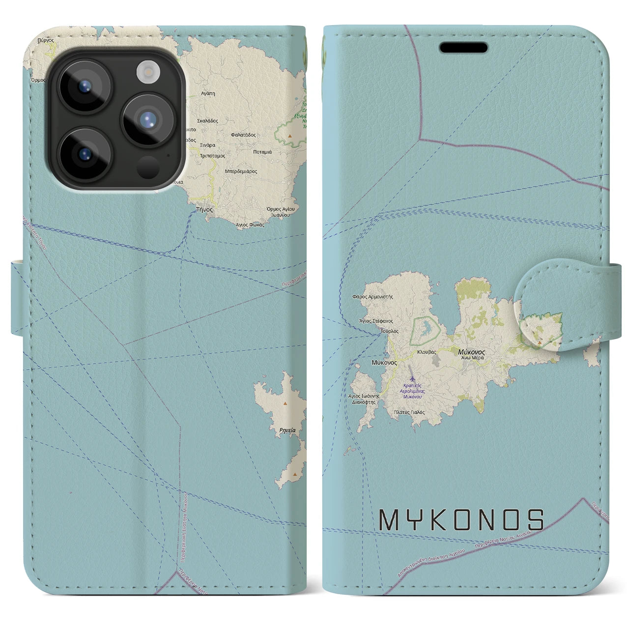 【ミコノス島(ギリシャ)】地図柄iPhoneケース(手帳タイプ)