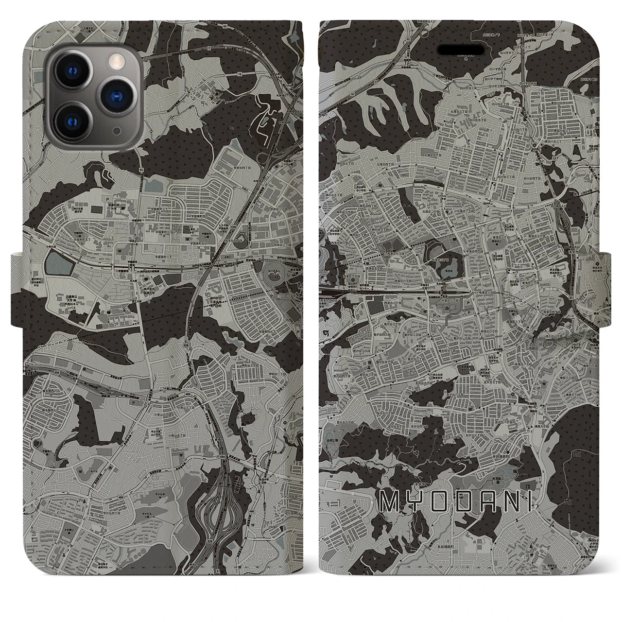 【名谷(兵庫県)】地図柄iPhoneケース(手帳タイプ)モノトーン・iPhone 11 Pro Max 用