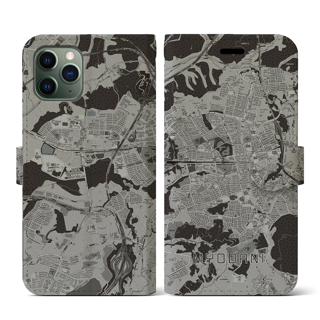 【名谷(兵庫県)】地図柄iPhoneケース(手帳タイプ)モノトーン・iPhone 11 Pro 用