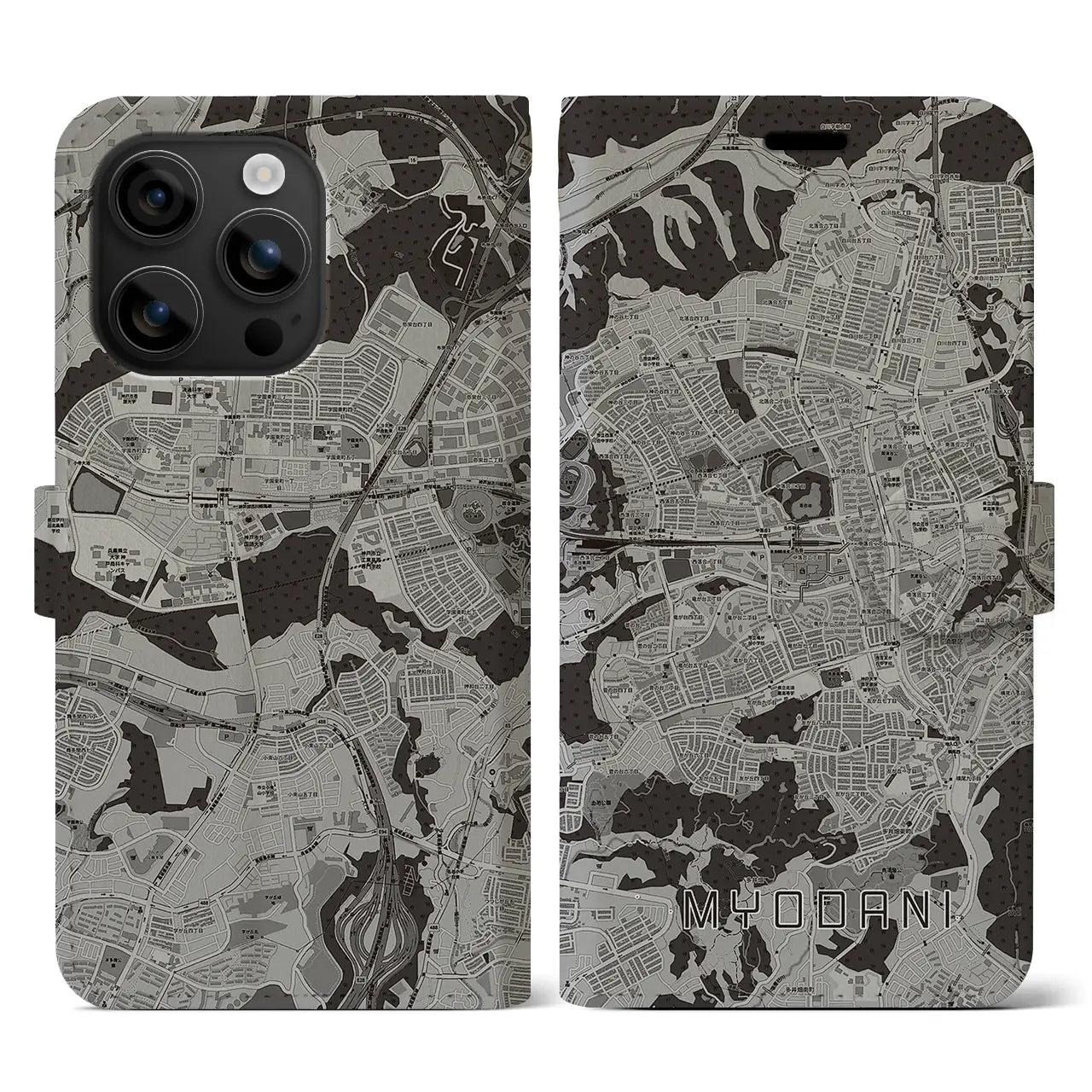 【名谷(兵庫県)】地図柄iPhoneケース(手帳タイプ)モノトーン・iPhone 16 用