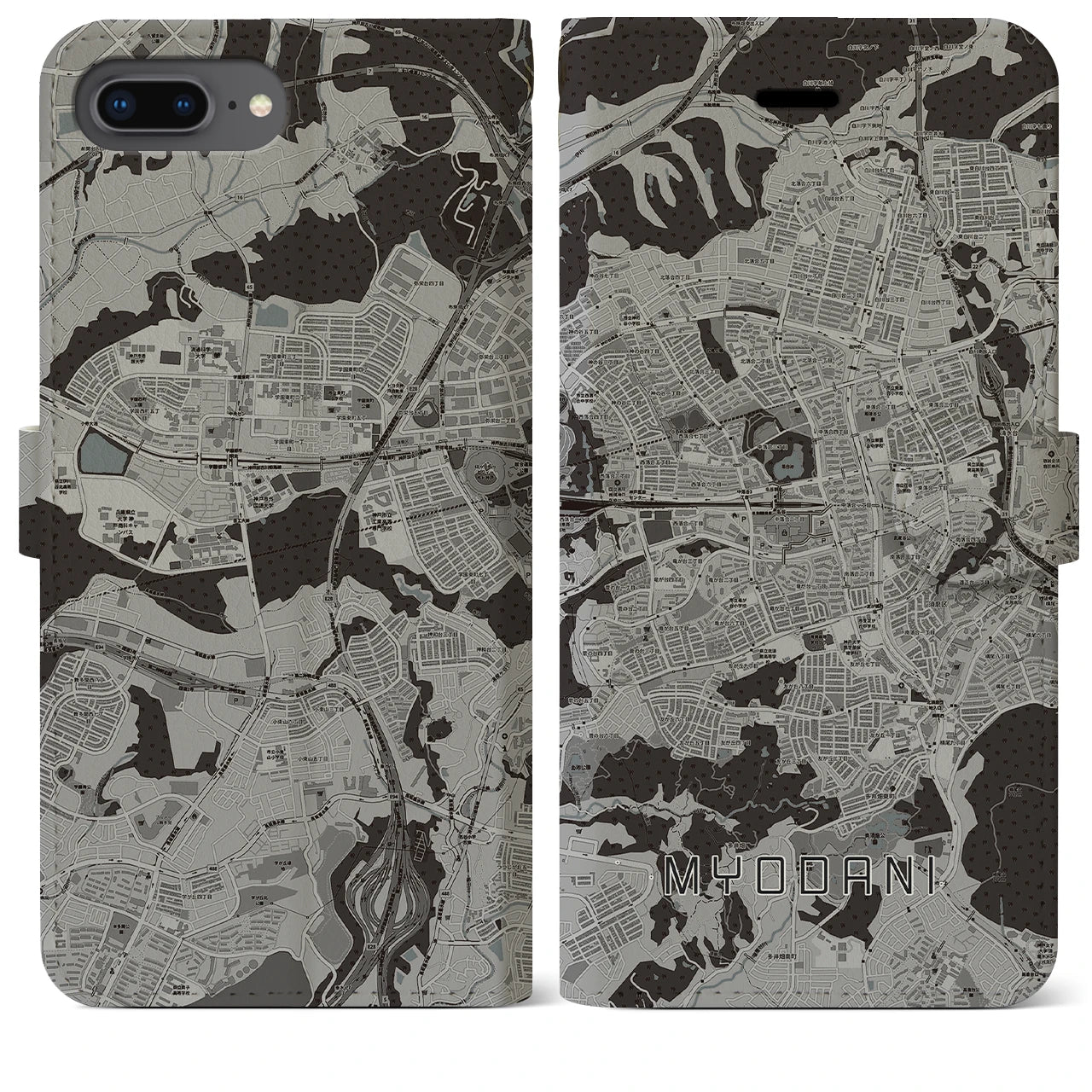 【名谷(兵庫県)】地図柄iPhoneケース(手帳タイプ)モノトーン・iPhone 8Plus /7Plus / 6sPlus / 6Plus 用