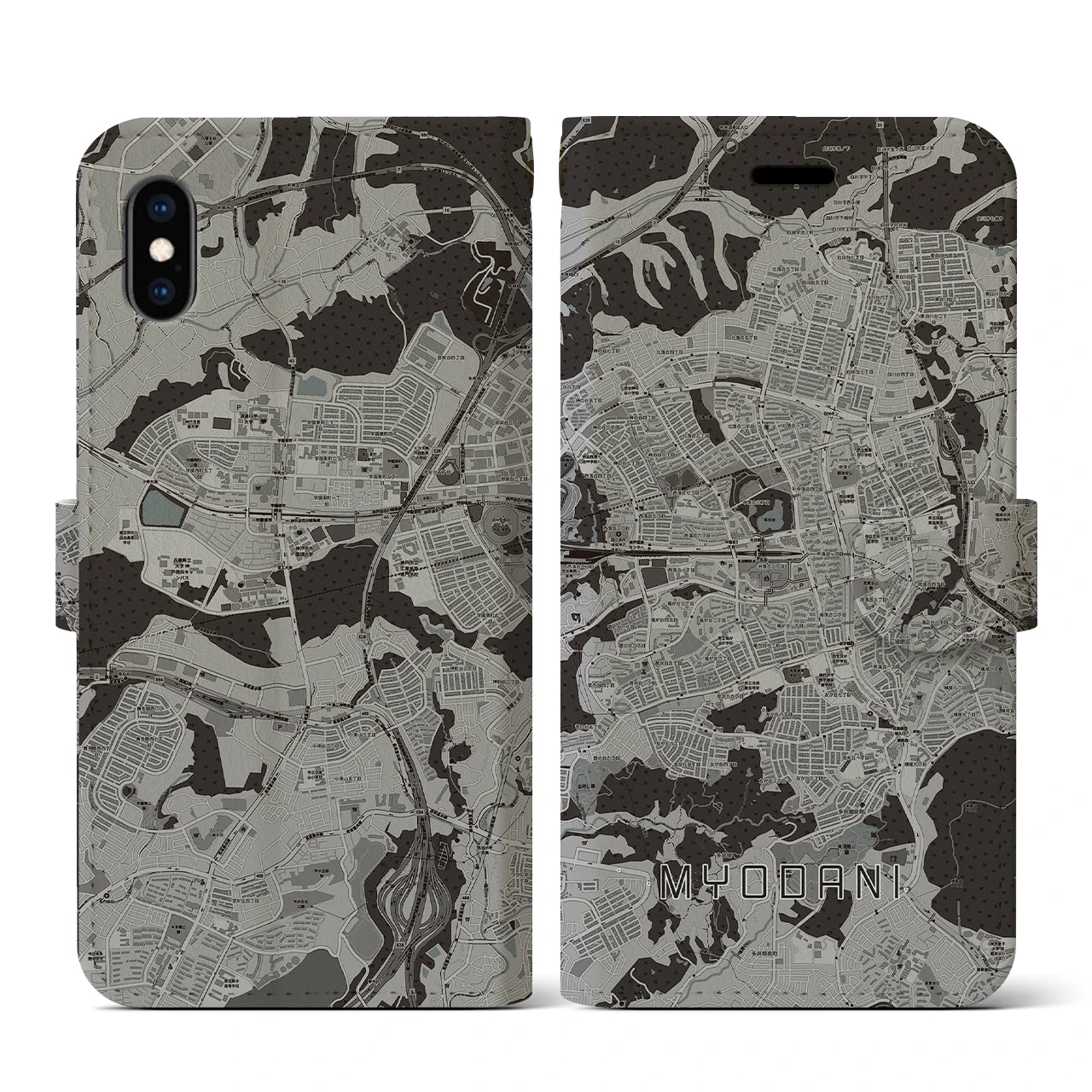 【名谷(兵庫県)】地図柄iPhoneケース(手帳タイプ)モノトーン・iPhone XS / X 用