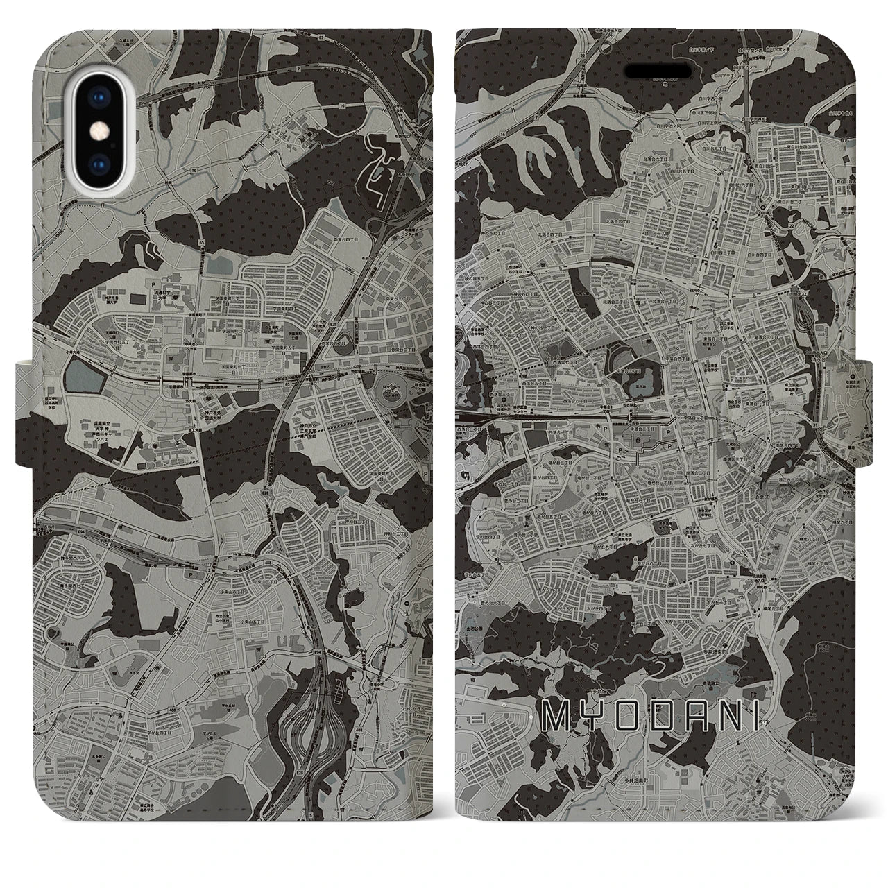 【名谷(兵庫県)】地図柄iPhoneケース(手帳タイプ)モノトーン・iPhone XS Max 用