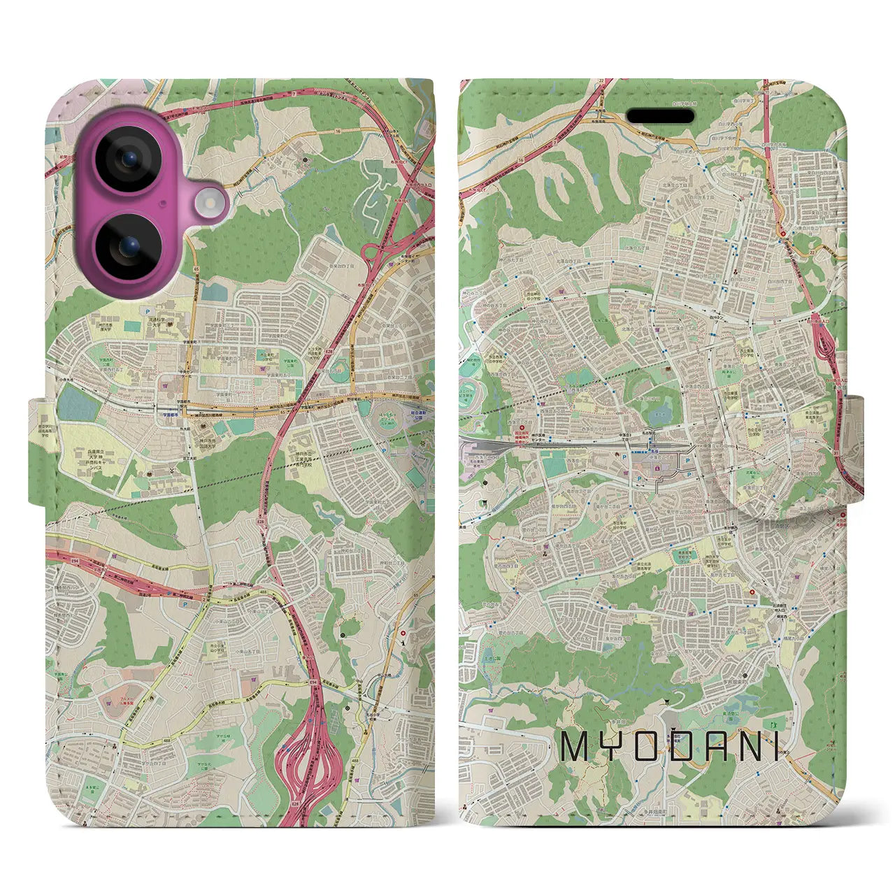 【名谷(兵庫県)】地図柄iPhoneケース(手帳タイプ)ナチュラル・iPhone 16 Pro 用