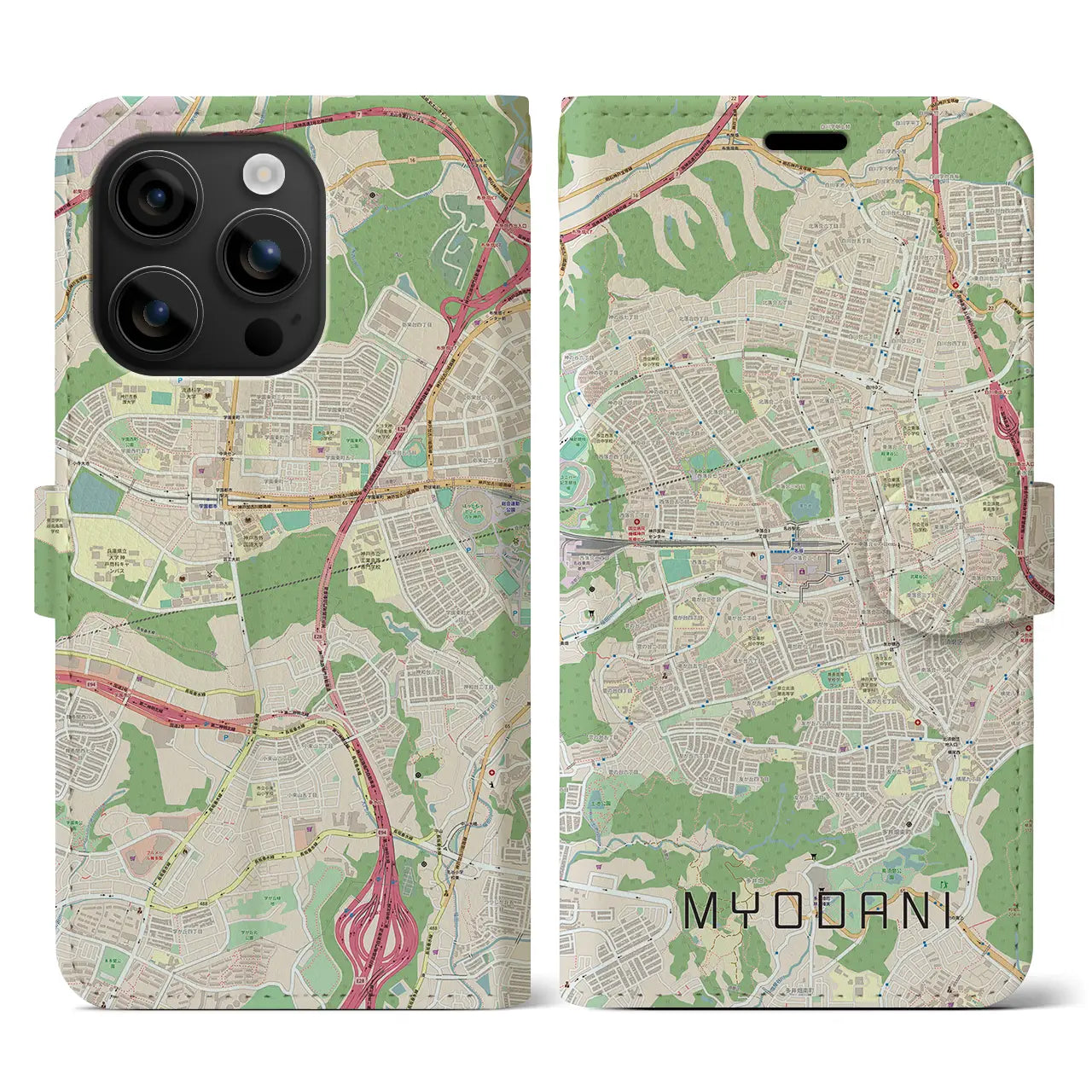 【名谷(兵庫県)】地図柄iPhoneケース(手帳タイプ)ナチュラル・iPhone 16 用