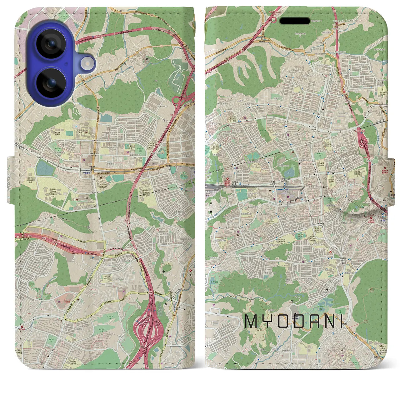 【名谷(兵庫県)】地図柄iPhoneケース(手帳タイプ)ナチュラル・iPhone 16 Pro Max 用