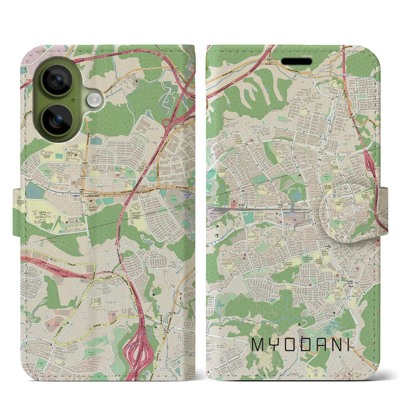 【名谷(兵庫県)】地図柄iPhoneケース(手帳タイプ)ナチュラル・iPhone 17 Pro Max 用