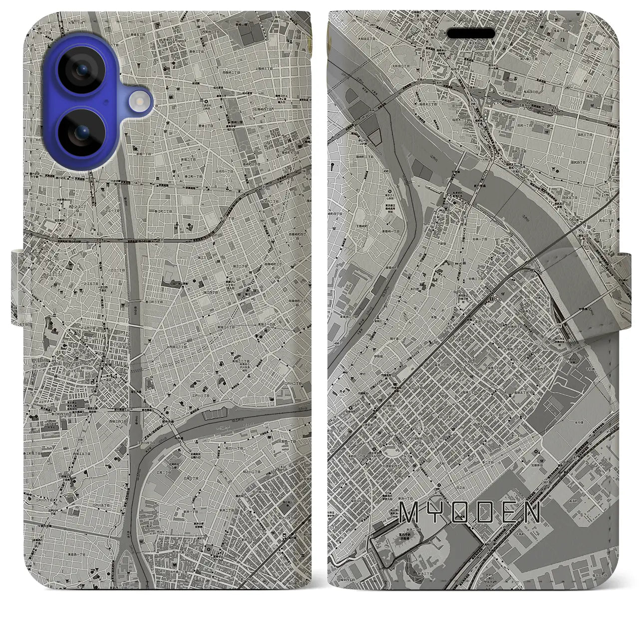 【妙典(千葉県)】地図柄iPhoneケース(手帳タイプ)