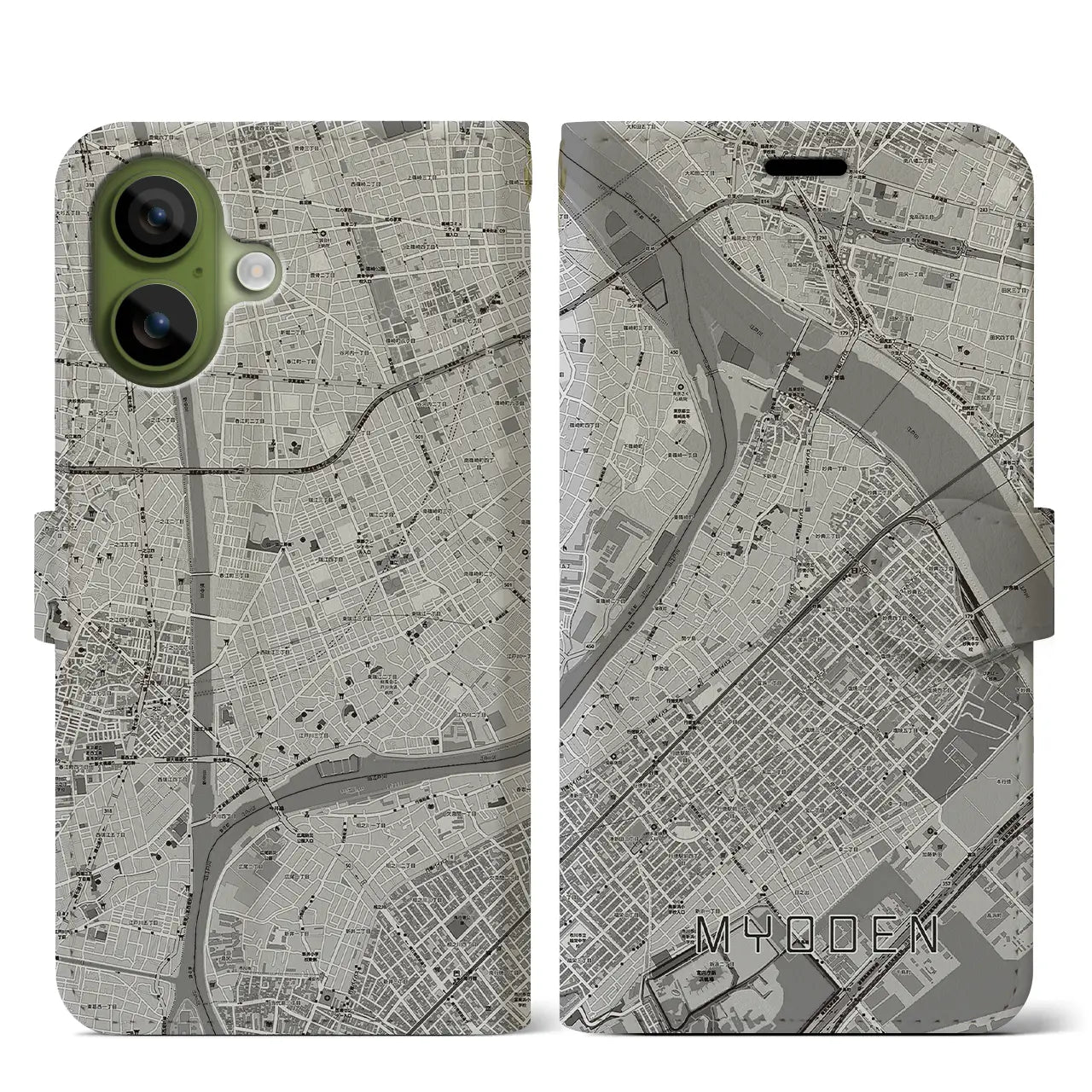 【妙典(千葉県)】地図柄iPhoneケース(手帳タイプ)