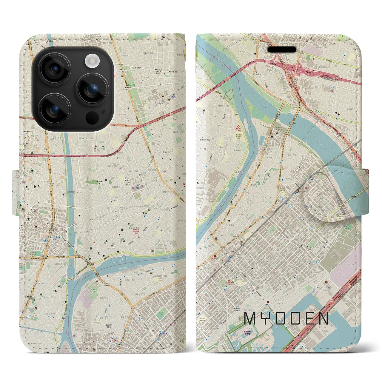 【妙典(千葉県)】地図柄iPhoneケース(手帳タイプ)ナチュラル・iPhone 16 用