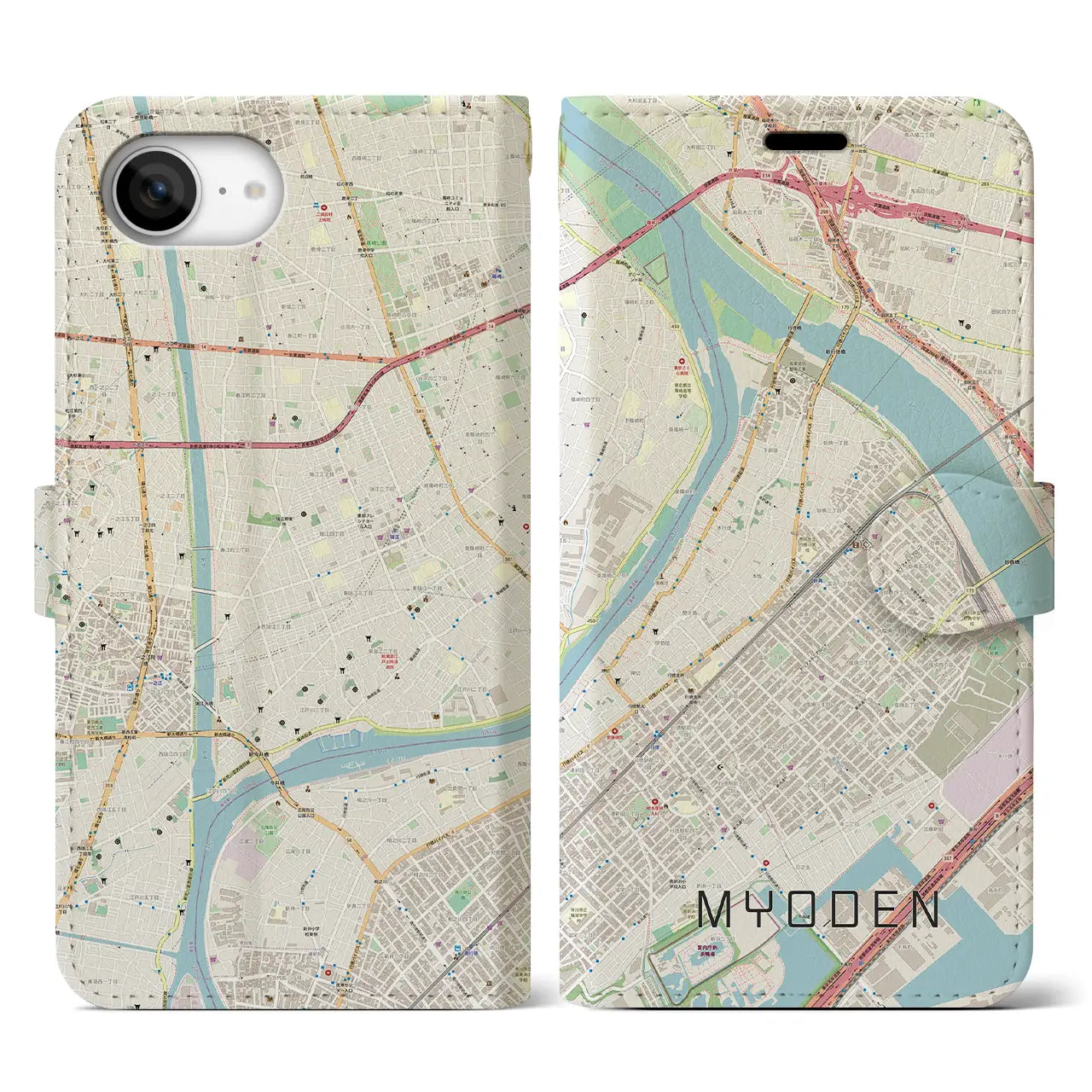 【妙典(千葉県)】地図柄iPhoneケース(手帳タイプ)