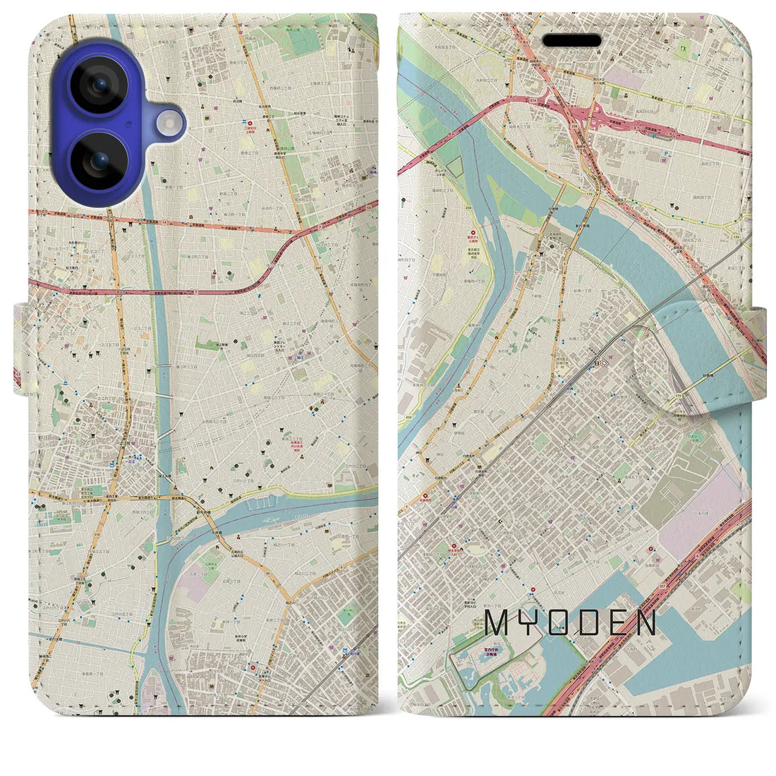 【妙典(千葉県)】地図柄iPhoneケース(手帳タイプ)ナチュラル・iPhone 16 Pro Max 用