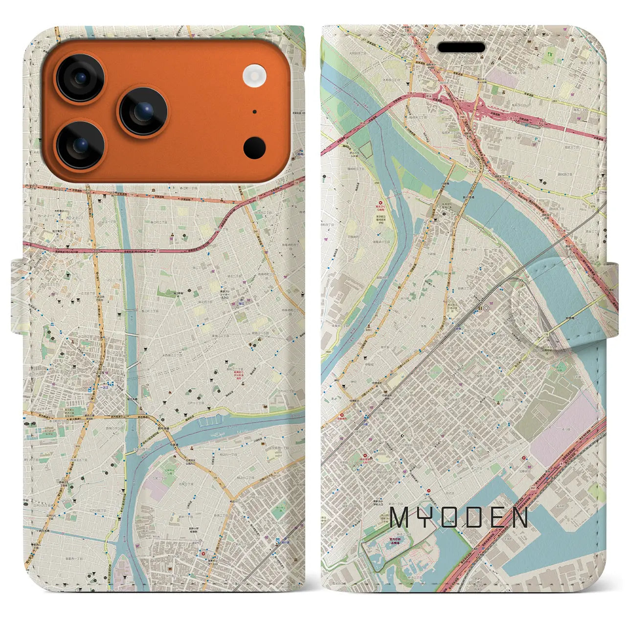 【妙典(千葉県)】地図柄iPhoneケース(手帳タイプ)