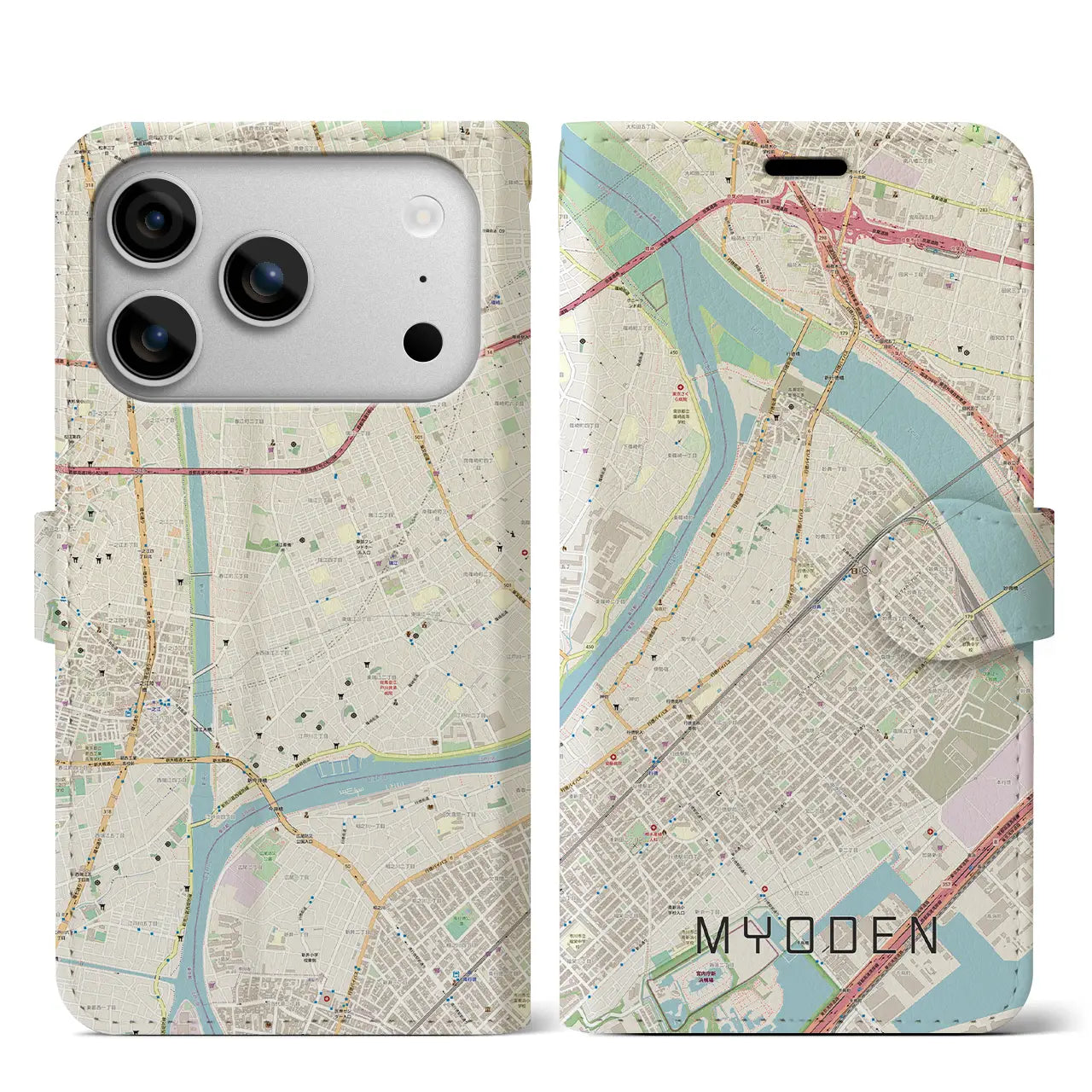 【妙典(千葉県)】地図柄iPhoneケース(手帳タイプ)ナチュラル・iPhone 17 Pro Max 用