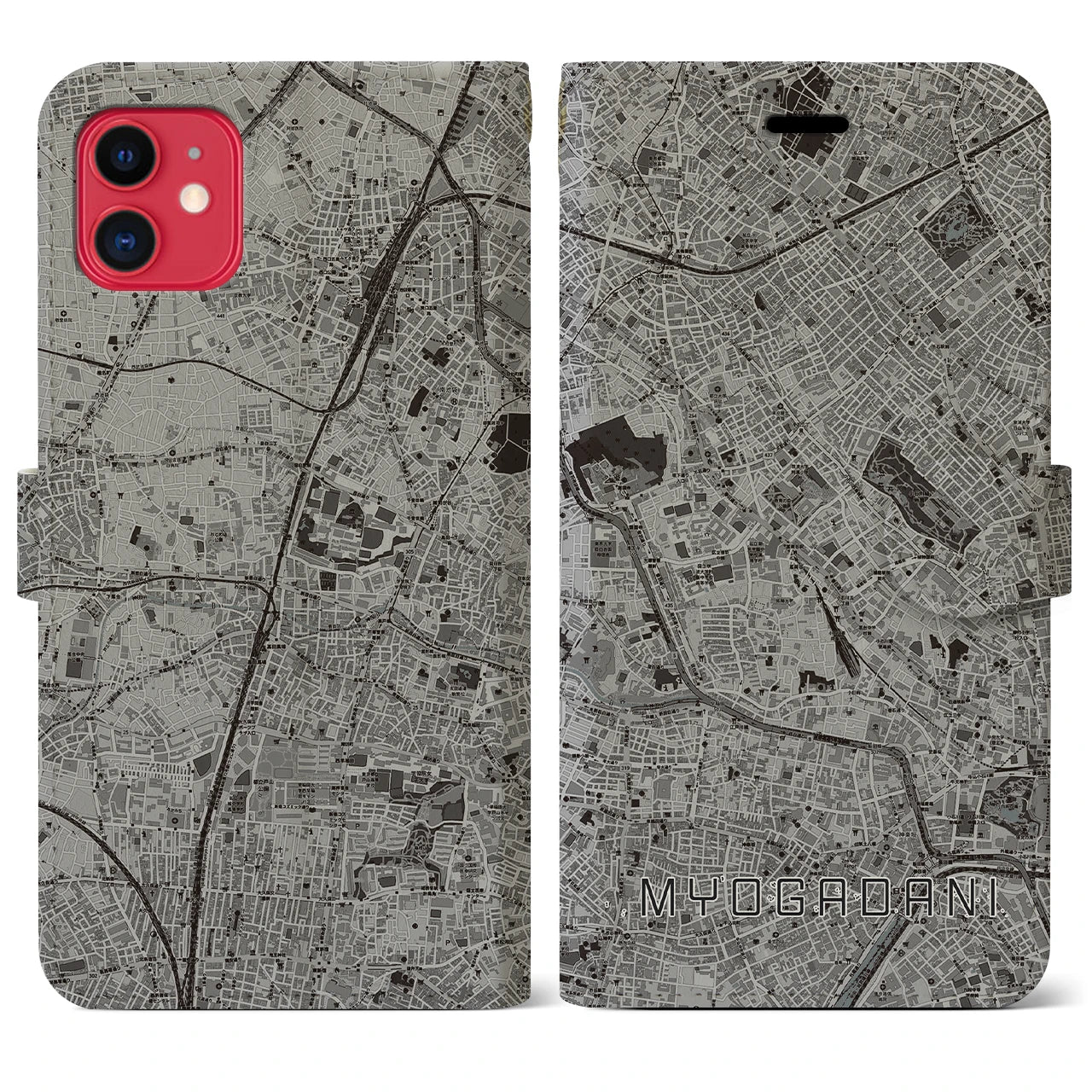 【茗荷谷(東京都)】地図柄iPhoneケース(手帳タイプ)モノトーン・iPhone 11 用