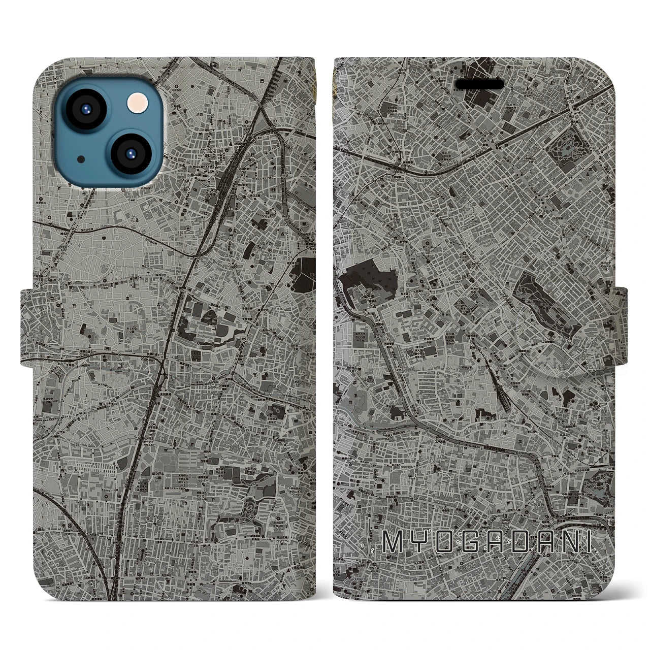 【茗荷谷(東京都)】地図柄iPhoneケース(手帳タイプ)モノトーン・iPhone 13 用