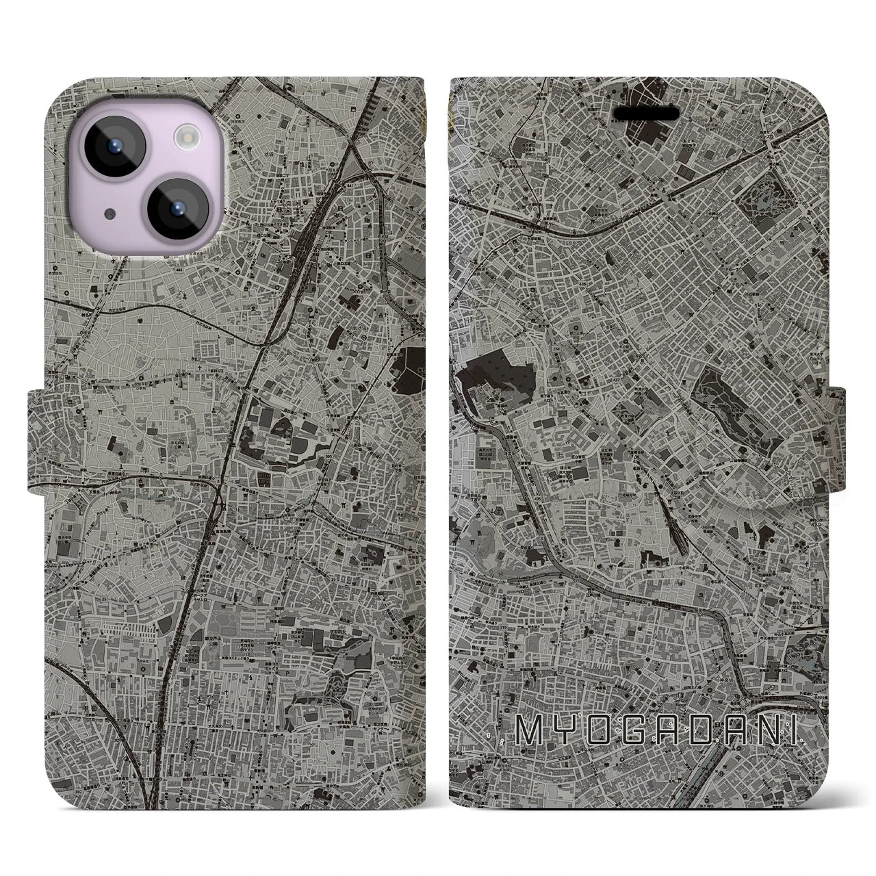 【茗荷谷(東京都)】地図柄iPhoneケース(手帳タイプ)モノトーン・iPhone 14 用