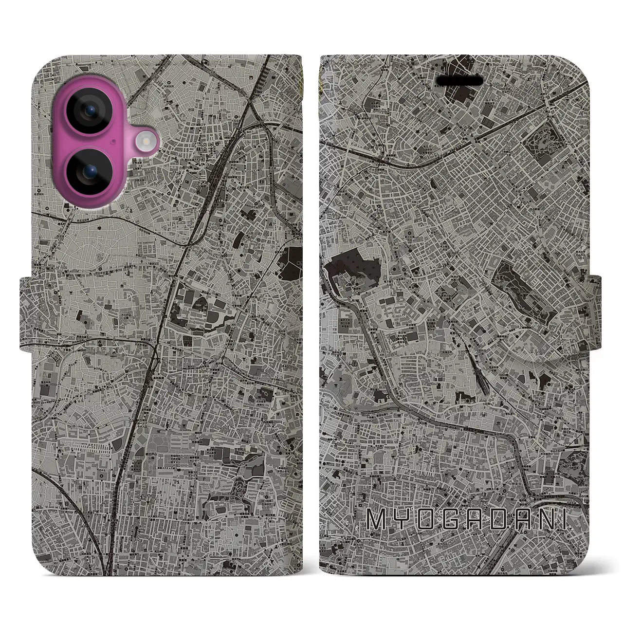 【茗荷谷(東京都)】地図柄iPhoneケース(手帳タイプ)モノトーン・iPhone 16 Pro 用