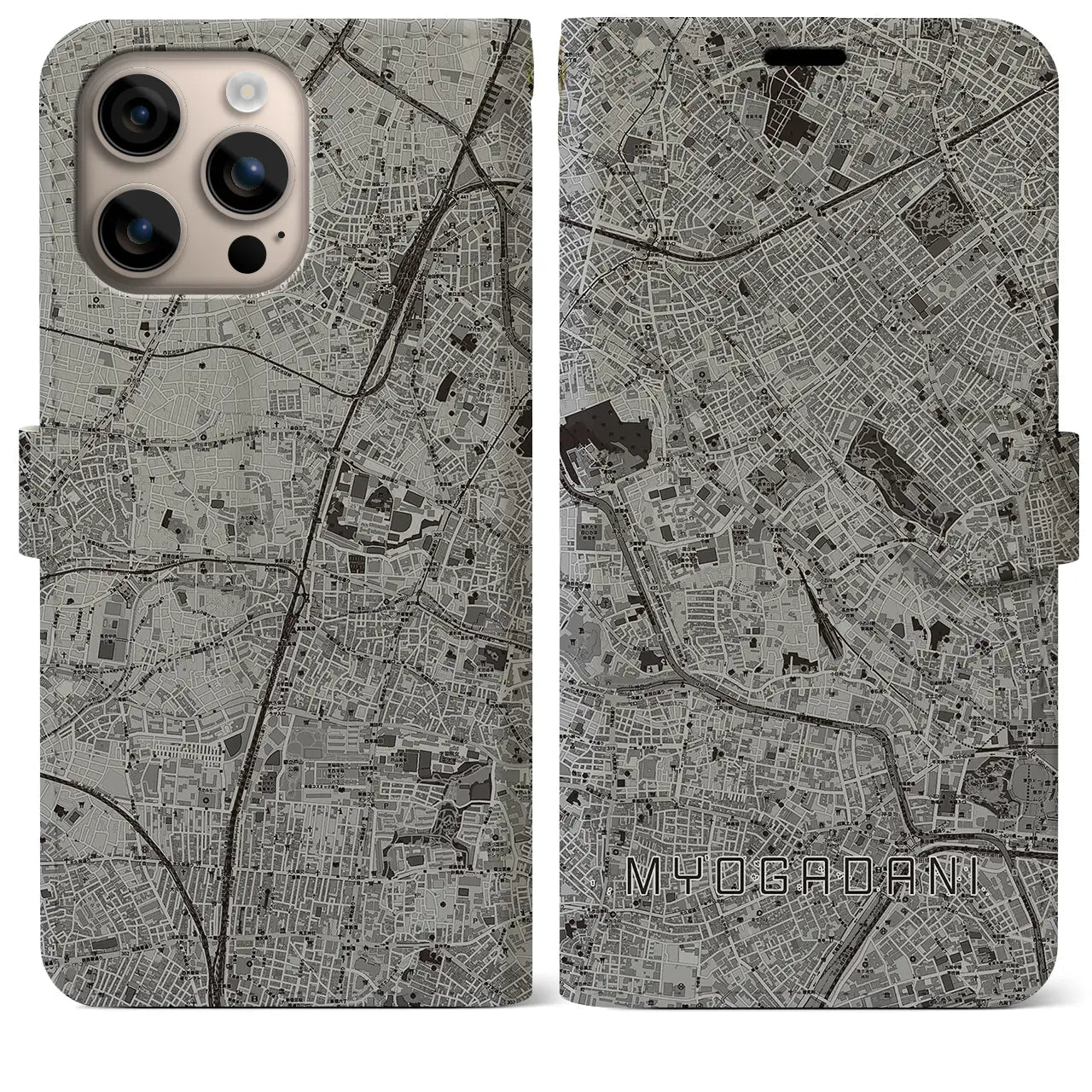 【茗荷谷(東京都)】地図柄iPhoneケース(手帳タイプ)モノトーン・iPhone 16 Plus 用