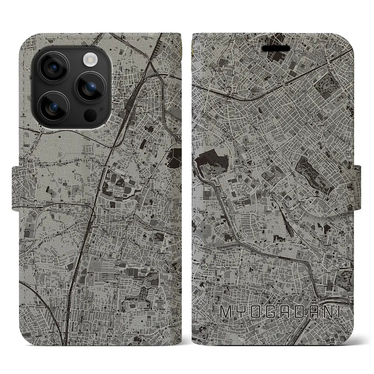 【茗荷谷(東京都)】地図柄iPhoneケース(手帳タイプ)モノトーン・iPhone 16 用