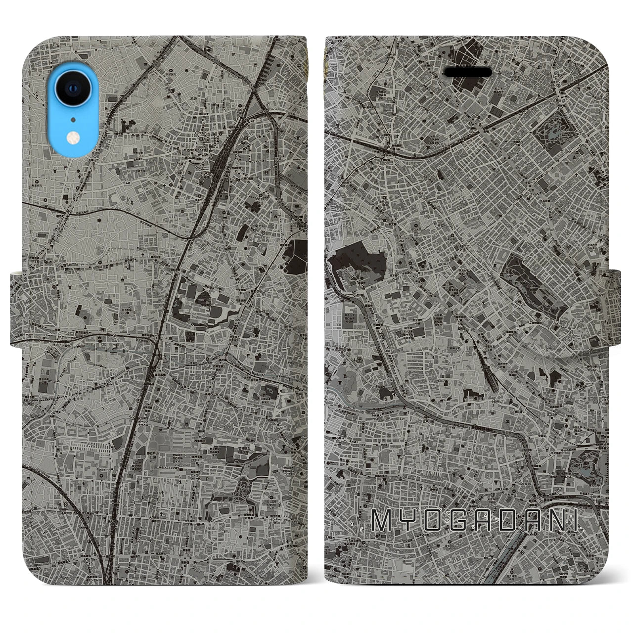 【茗荷谷(東京都)】地図柄iPhoneケース(手帳タイプ)モノトーン・iPhone XR 用