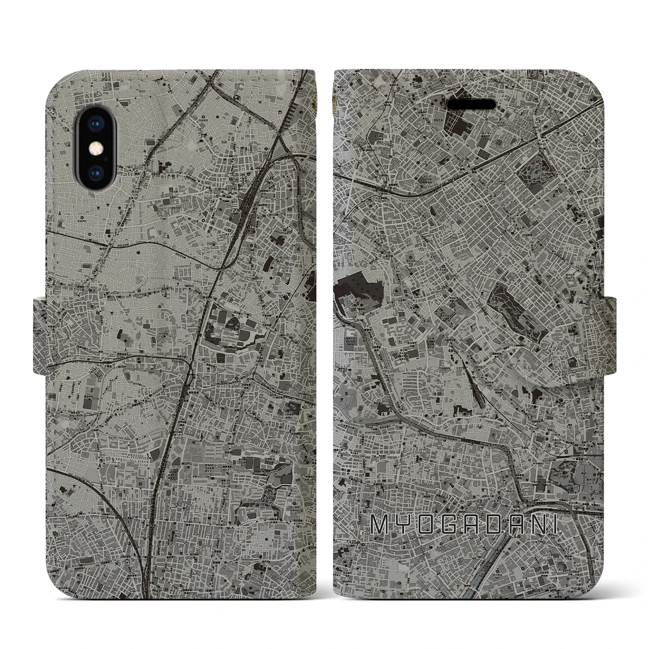 【茗荷谷(東京都)】地図柄iPhoneケース(手帳タイプ)モノトーン・iPhone XS / X 用