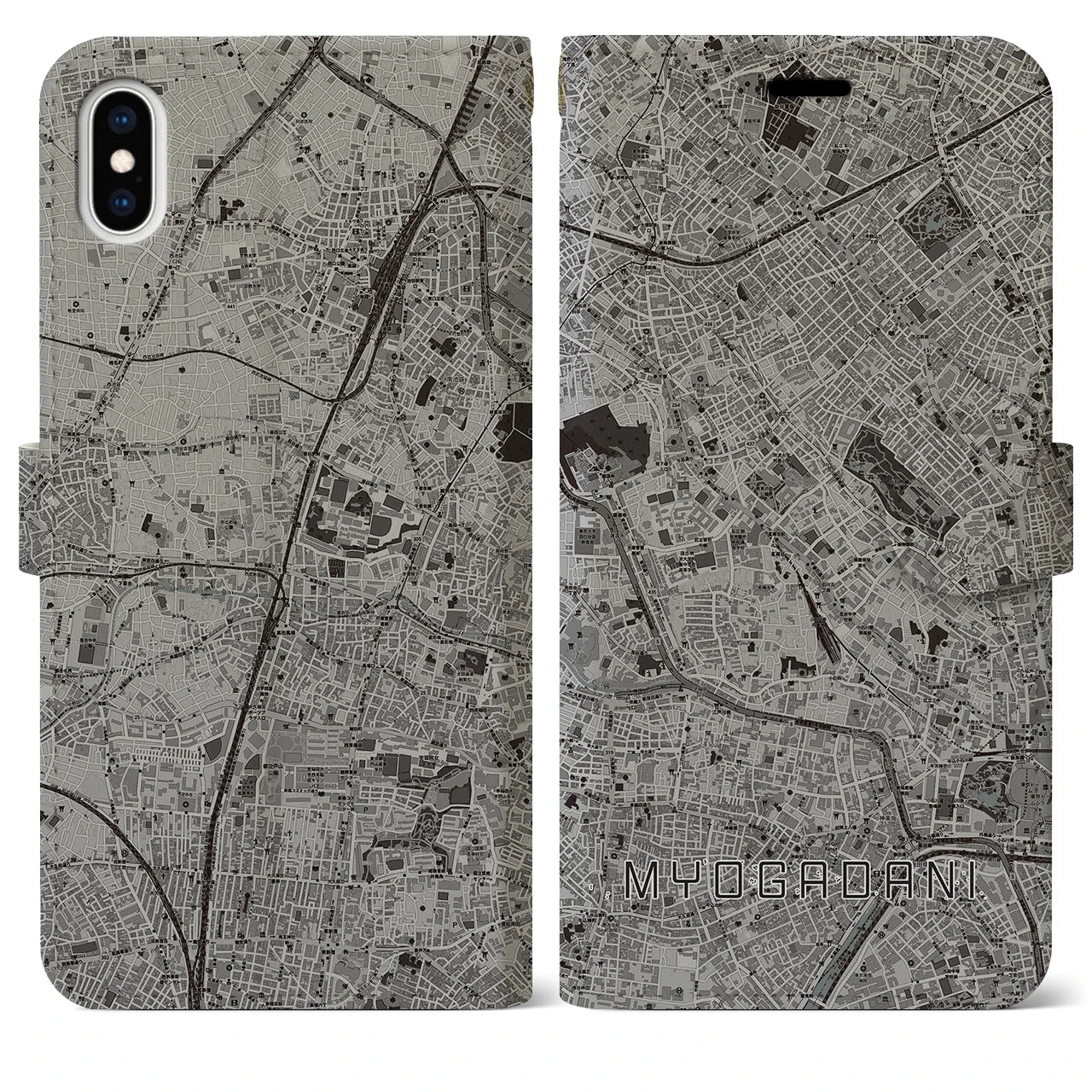 【茗荷谷(東京都)】地図柄iPhoneケース(手帳タイプ)モノトーン・iPhone XS Max 用