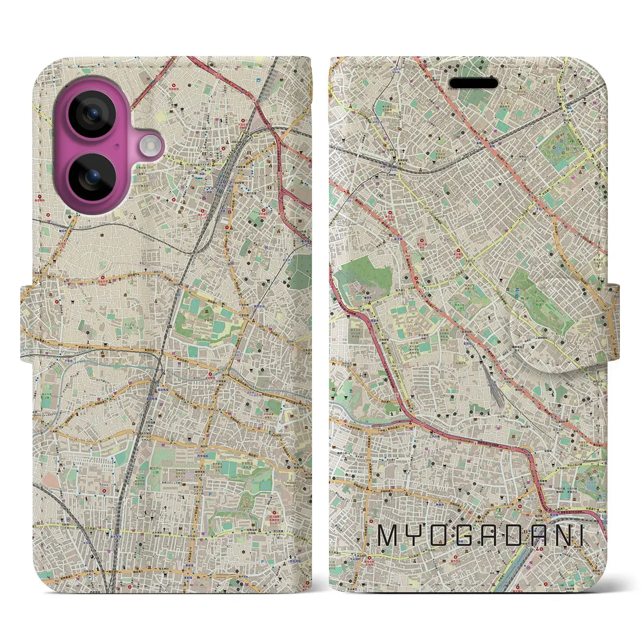 【茗荷谷(東京都)】地図柄iPhoneケース(手帳タイプ)ナチュラル・iPhone 16 Pro 用