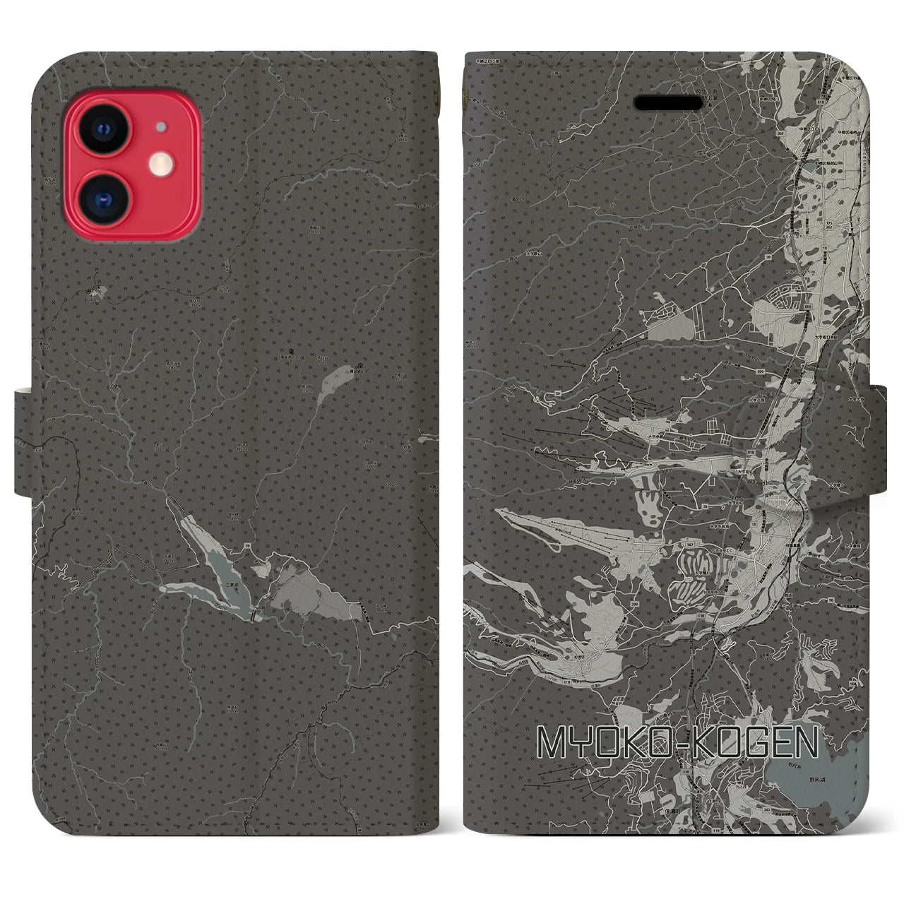 【妙高高原(新潟県)】地図柄iPhoneケース(手帳タイプ)モノトーン・iPhone 11 用