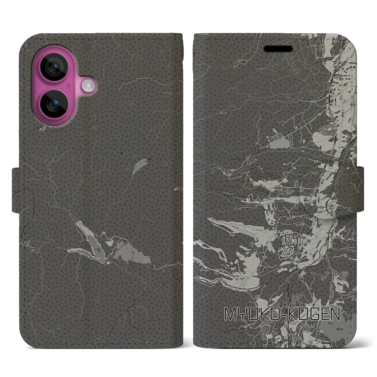 【妙高高原(新潟県)】地図柄iPhoneケース(手帳タイプ)モノトーン・iPhone 16 Pro 用